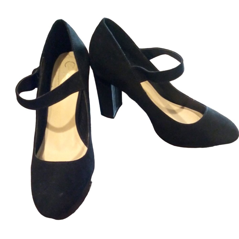 Black Mary Jane Block Heels Shoes, Size 11M Mary Jane Chunky Heel Comfort Shoes